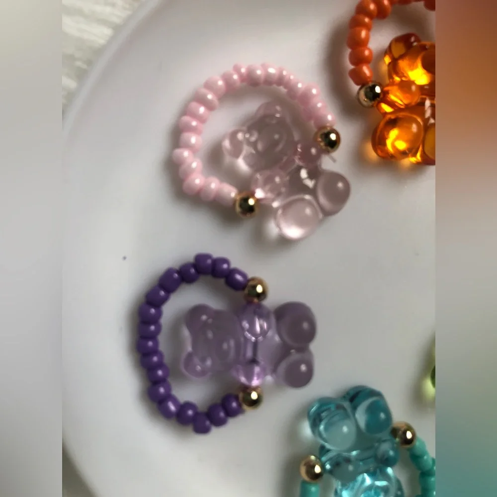SIX gummy bear beaded rings